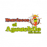 Logotipo de Mariscos el Aguachile Estilo Sinaloa con un camarón animado frente a un timón, destacando su identidad vibrante y temática de mariscos.