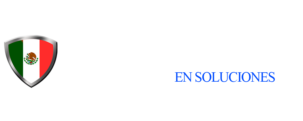 Escudo con los colores de la bandera de México y texto que promueve conocimientos en soluciones.
