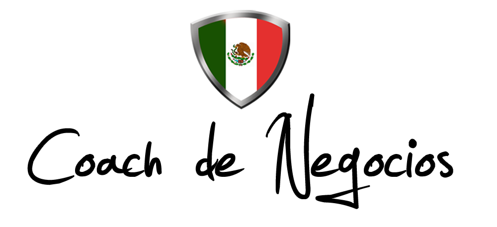 Escudo dividido en colores de la bandera de México con el águila al centro y el texto "Coach de Negocios" abajo.