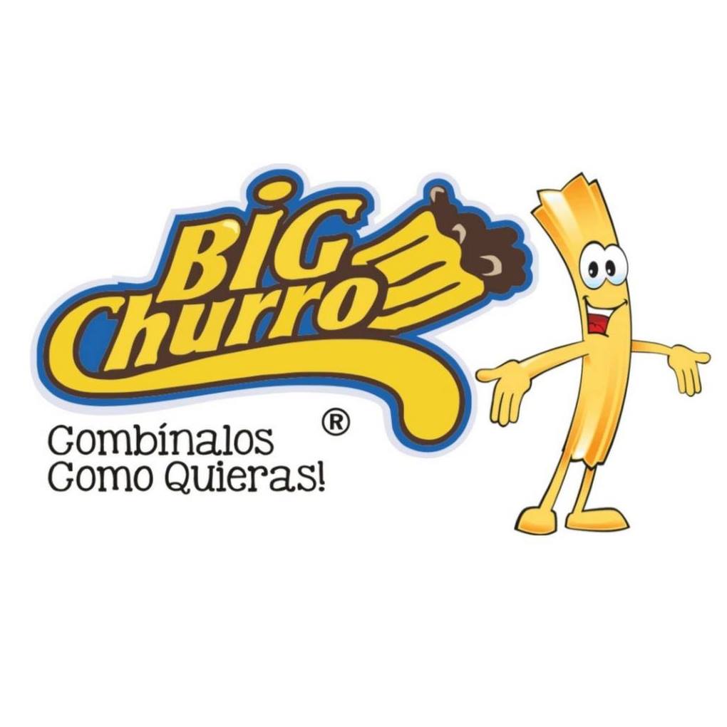 Logo de Big Churro con un personaje de churro sonriente, el texto amarillo y marrón "BIG churro" y la frase "¡Combínalos Como Quieras!"