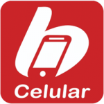 Logo rojo con letra "b" estilizada en blanco que forma un smartphone, acompañado de la palabra "Celular."