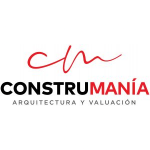 Logo de Construmanía con texto "CONSTRU" en negro y "MANÍA" en rojo, acompañado de las palabras "ARQUITECTURA Y VALUACIÓN" en gris.