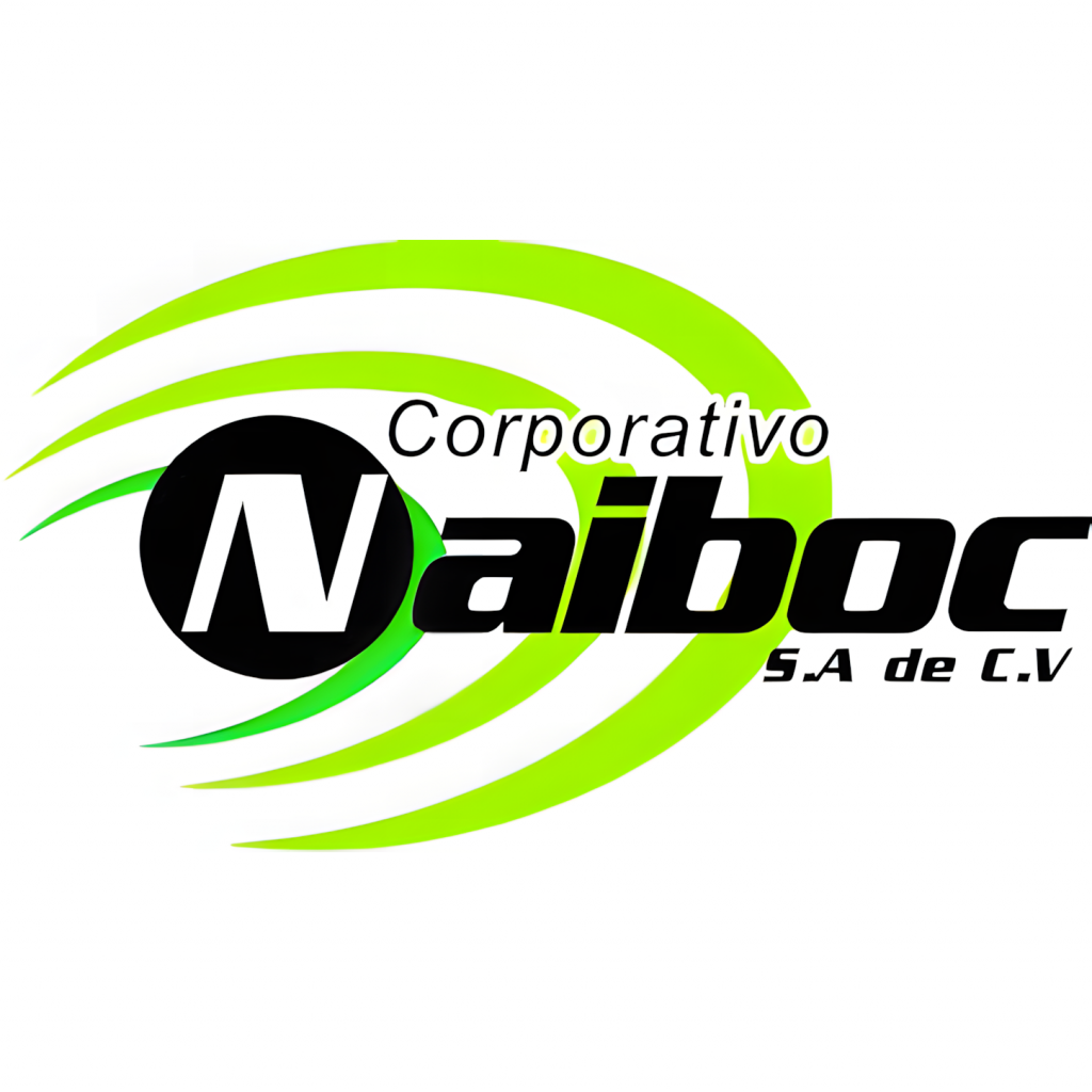 Logo de Corporativo Naiboc con texto estilizado, un círculo negro destacando la letra "N" y detalles en verde y blanco.