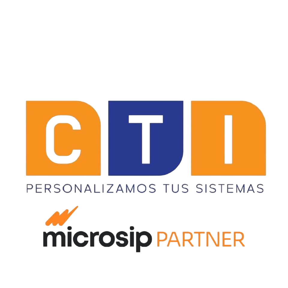 Logo de CTI Consultoría con las letras "C" y "I" en naranja, la "T" en azul, y el lema "PERSONALIZAMOS TUS SISTEMAS" en texto azul. Incluye el distintivo "microsip PARTNER" que destaca su alianza estratégica.