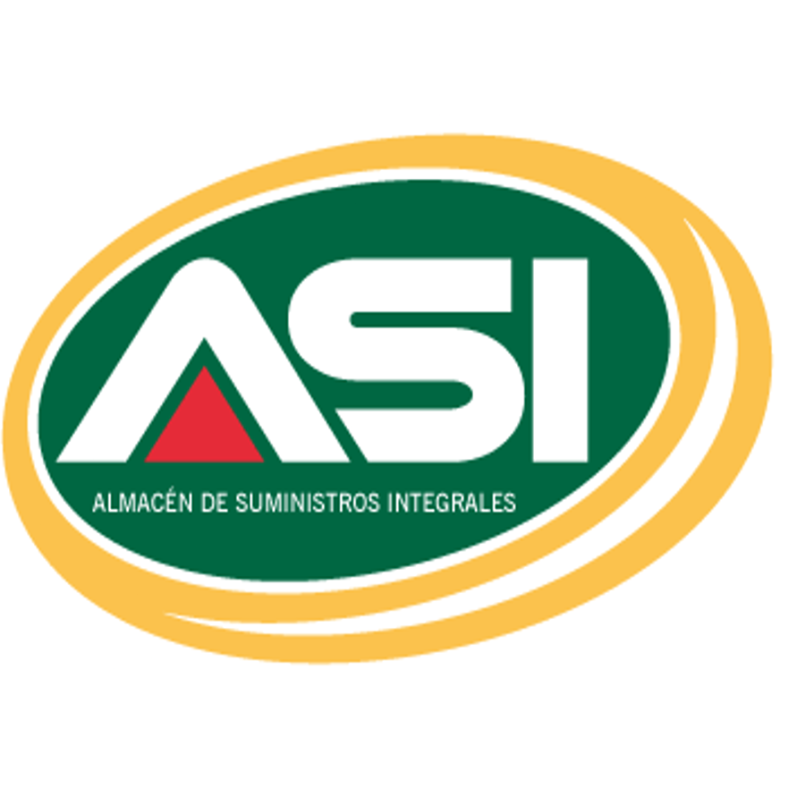 Logotipo de ASI con letras blancas sobre un fondo verde ovalado, acompañado de un diseño dinámico en rojo y amarillo.