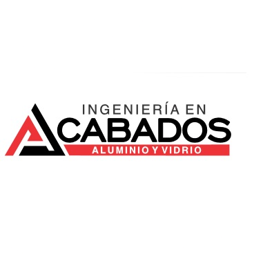 Logotipo de Ingeniería en Acabados con diseño profesional en rojo y negro, destacando su especialidad en aluminio y vidrio.