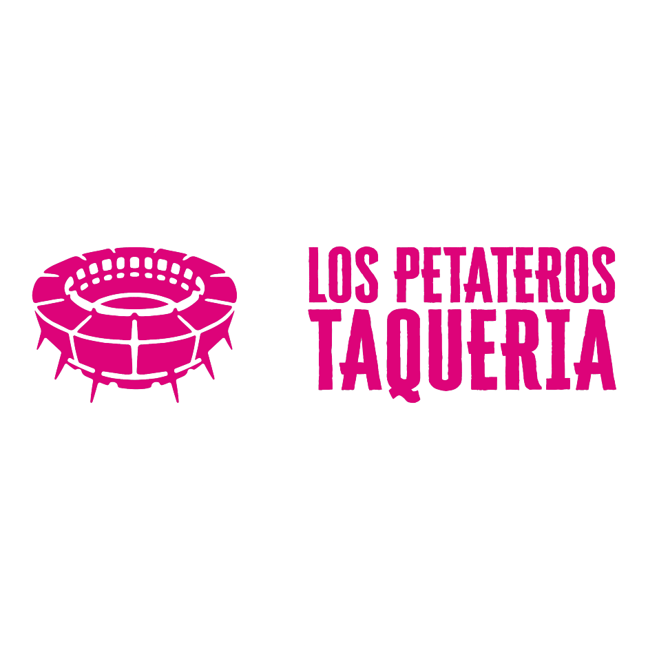 Logotipo de Los Petateros Taquería con una icónica estructura circular en color rosa, destacando su identidad vibrante y auténtica.