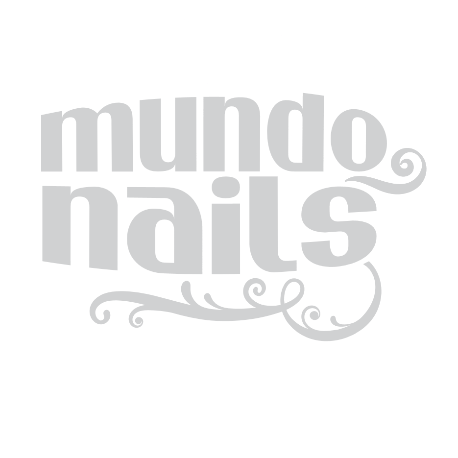 Logotipo de Mundo Nails con una tipografía elegante y decoraciones curvas, representando un estilo sofisticado en el cuidado de uñas.