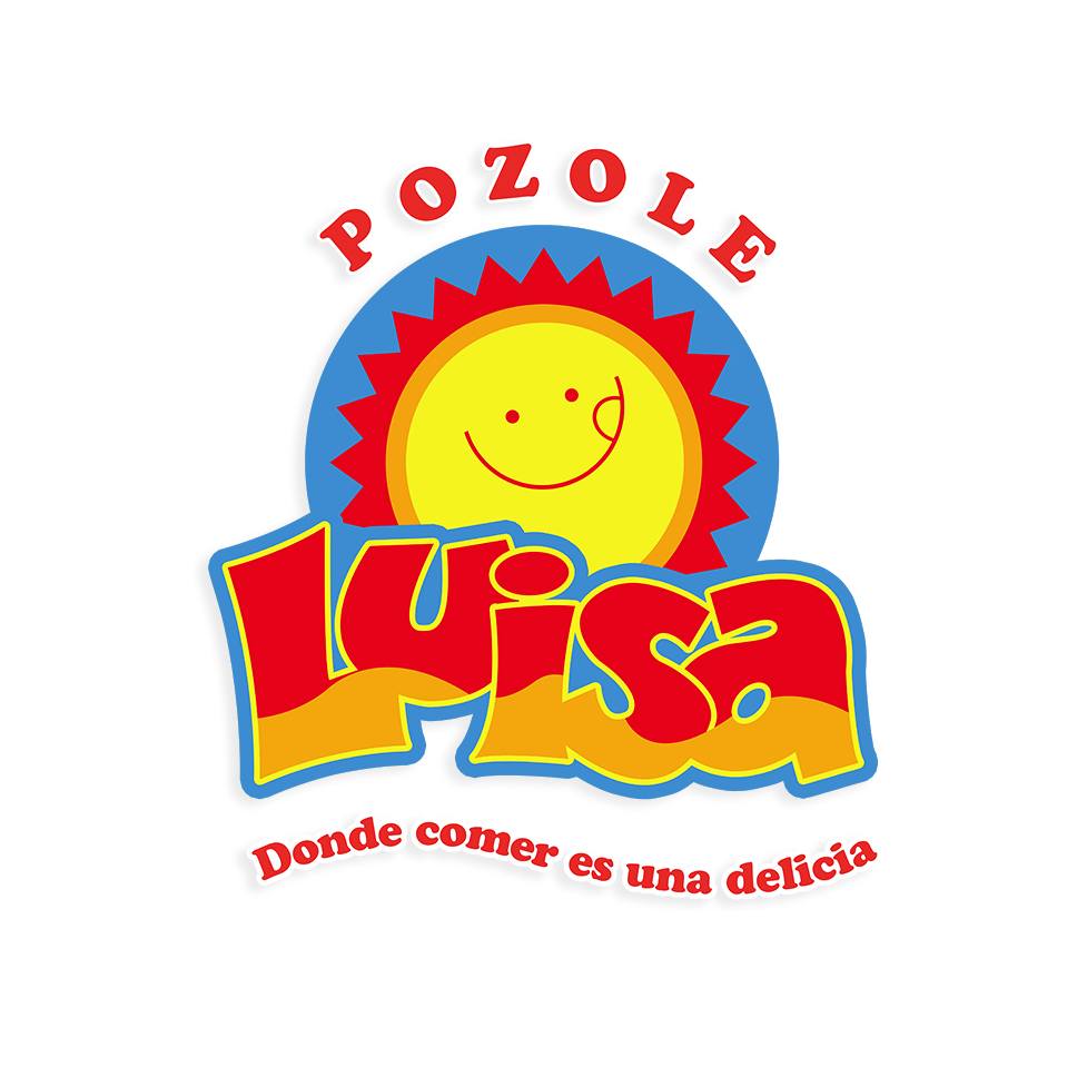 Logotipo de Pozole Luisa con un sol sonriente y colores vivos, reflejando su ambiente acogedor y delicioso menú.