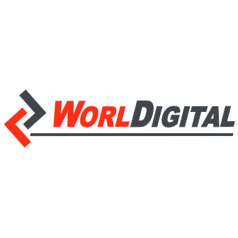 Logotipo de World Digital con una flecha geométrica en rojo y negro, resaltando su enfoque en tecnología y soluciones digitales.