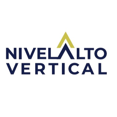 Logo de Nivel Alto Vertical con diseño de flecha ascendente en color azul y dorado