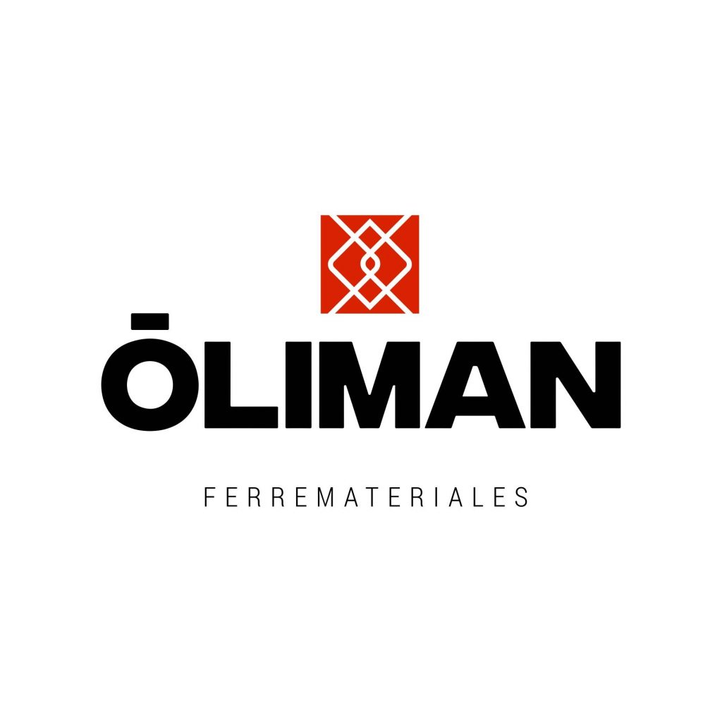 Logo de Óliman Ferremateriales con diseño geométrico en rojo y texto en negro.