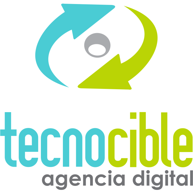 Logo de Tecnocible Agencia Digital con flechas en azul y verde representando movimiento