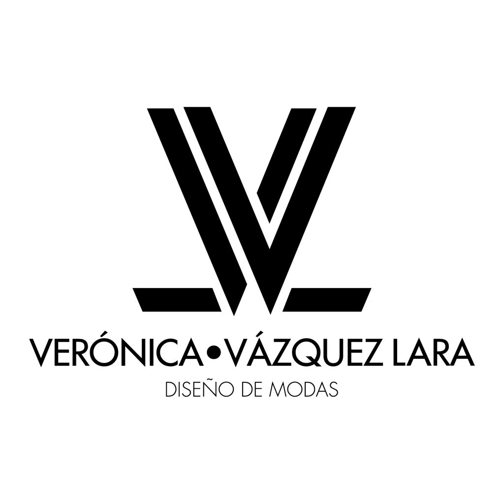 Logo de Verónica Vázquez Lara con diseño moderno en negro, texto estilizado y frase "DISEÑO DE MODAS."